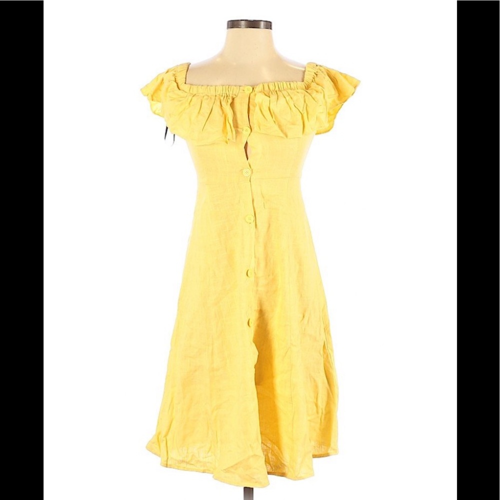 Yellow off the shoulder button up sundress